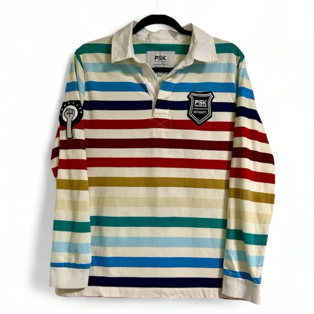 PSK Collective Rugby Equality Patch Collared Rainbow Top w/ WSF Sleeve Patch, S - Picture 2 of 14